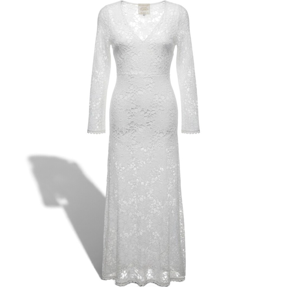 Johnny Was Dress Womens XS Jade White Floral Lace Long Sleeve Maxi *